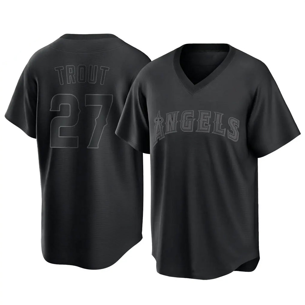 LA.Angels #27 Mike Trout Player Black Pitch Fashion T-shirt Ddoa Stitched Jerseys