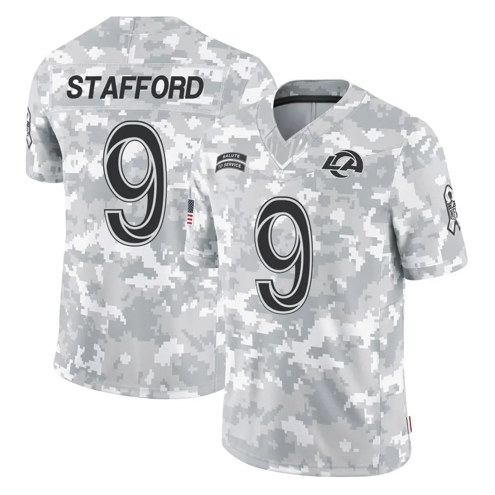 LA.Rams #9 Matthew Stafford Player Arctic Camo Salute To Service Limited Game Ddoa Stitched Jerseys
