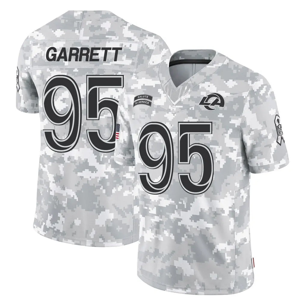 LA.Rams #95 Myles Garrett Player Arctic Camo Salute To Service Limited Game Ddoa Stitched Jerseys