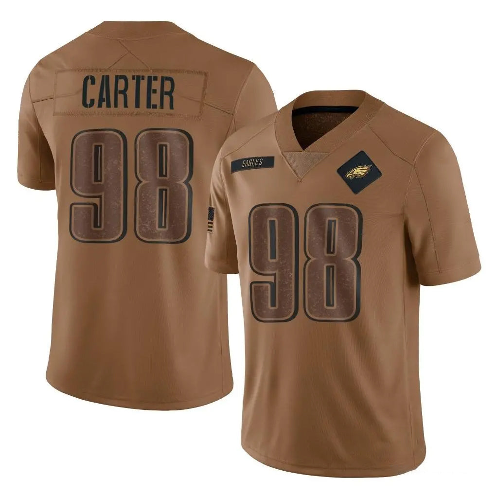 P.Eagles #98 Jalen Carter Player Brown Salute To Service Limited Ddoa Stitched Jerseys