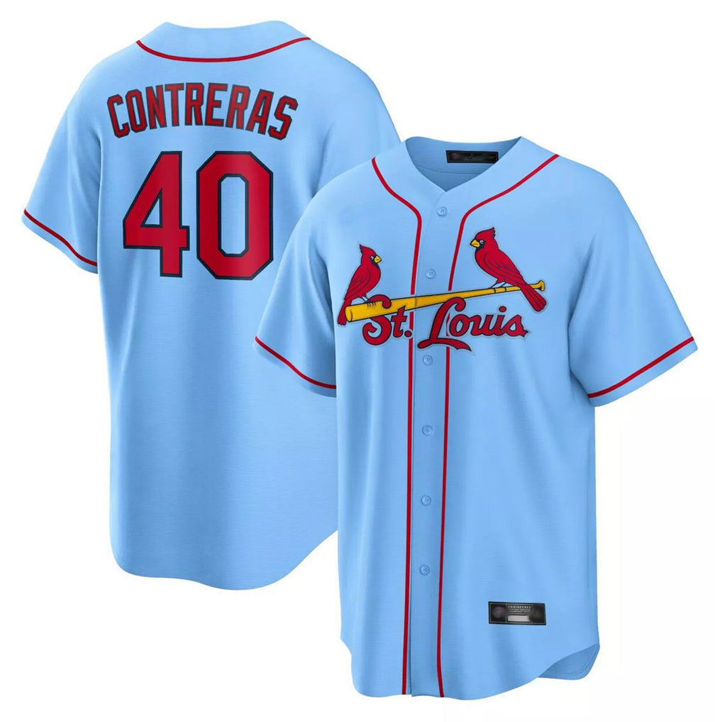 St. Louis Cardinals #40 Willson Contreras Player Light Blue Home Game Ddoa Stitched Jerseys