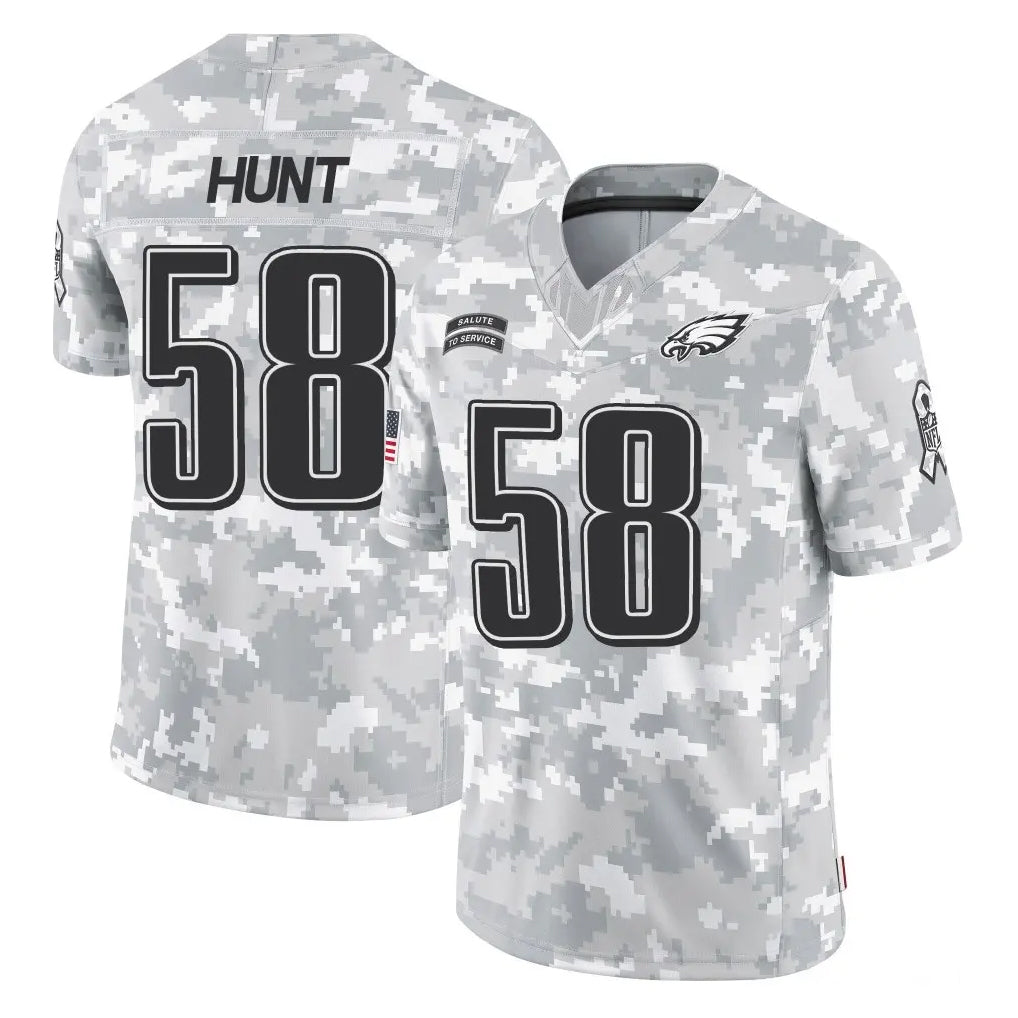 P.Eagles #58 Jalyx Hunt Player Arctic Camo Salute to Service Limited Game Ddoa Stitched Jerseys