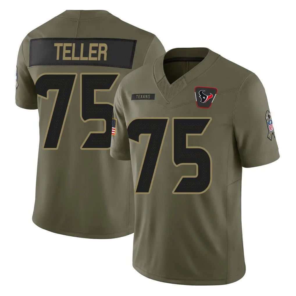 H.Texans #75 Wyatt Teller Player Olive 2025 Salute To Service Limited Game Ddoa Stitched Jerseys
