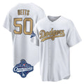 LA.Dodgers #50 Mookie Betts Player Gold World Series Meet Collection Limited Home Ddoa Stitched Jerseys