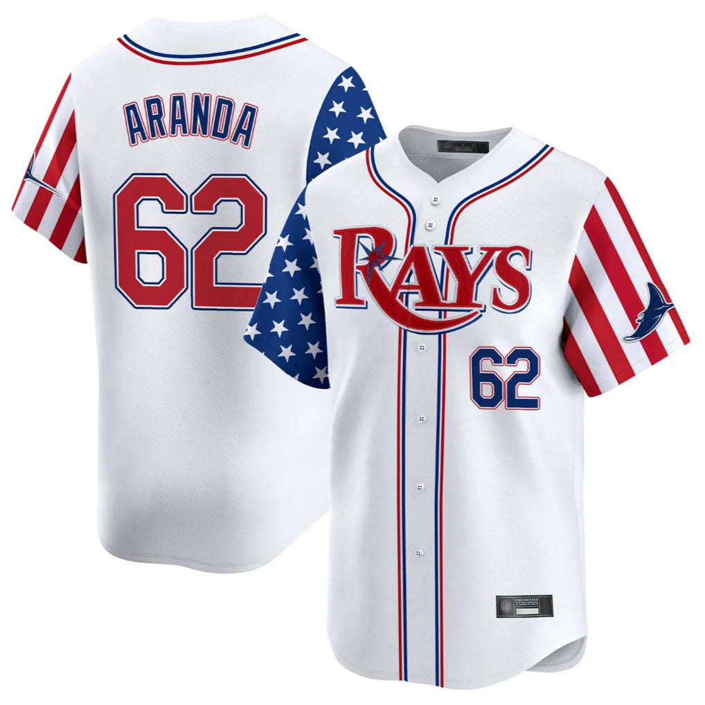 T.Bay Rays #62 Jonathan Aranda Player White 2025 Independence Day Vapor Premier Limited Ddoa Stitched Jerseys
