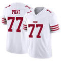 SF.49ers #77 Dominick Puni Player White Limited Vapor F.U.S.E. Home Game Ddoa Stitched Jerseys