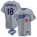 LA.Dodgers #18 Yoshinobu Yamamoto Player Gray World Series Meet Game Home Ddoa Stitched Jerseys