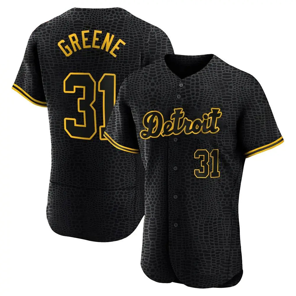 D.Tigers #31 Riley Greene Player Black Snake Skin City Limited Elite Home Ddoa Stitched Jerseys