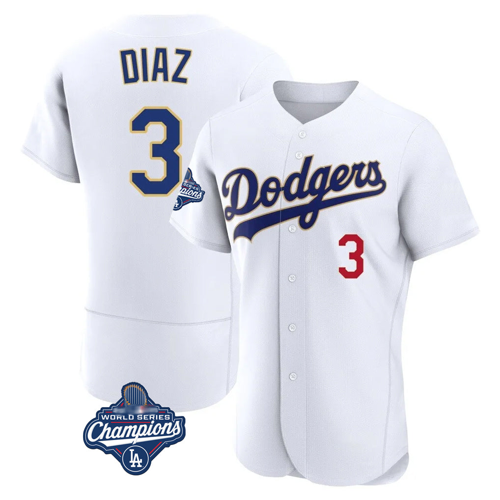 LA.Dodgers #3 Edwin D¨ªaz Player Gold White World Series Meet 2026 Collection Stadium Limited Elite Ddoa Stitched Jerseys