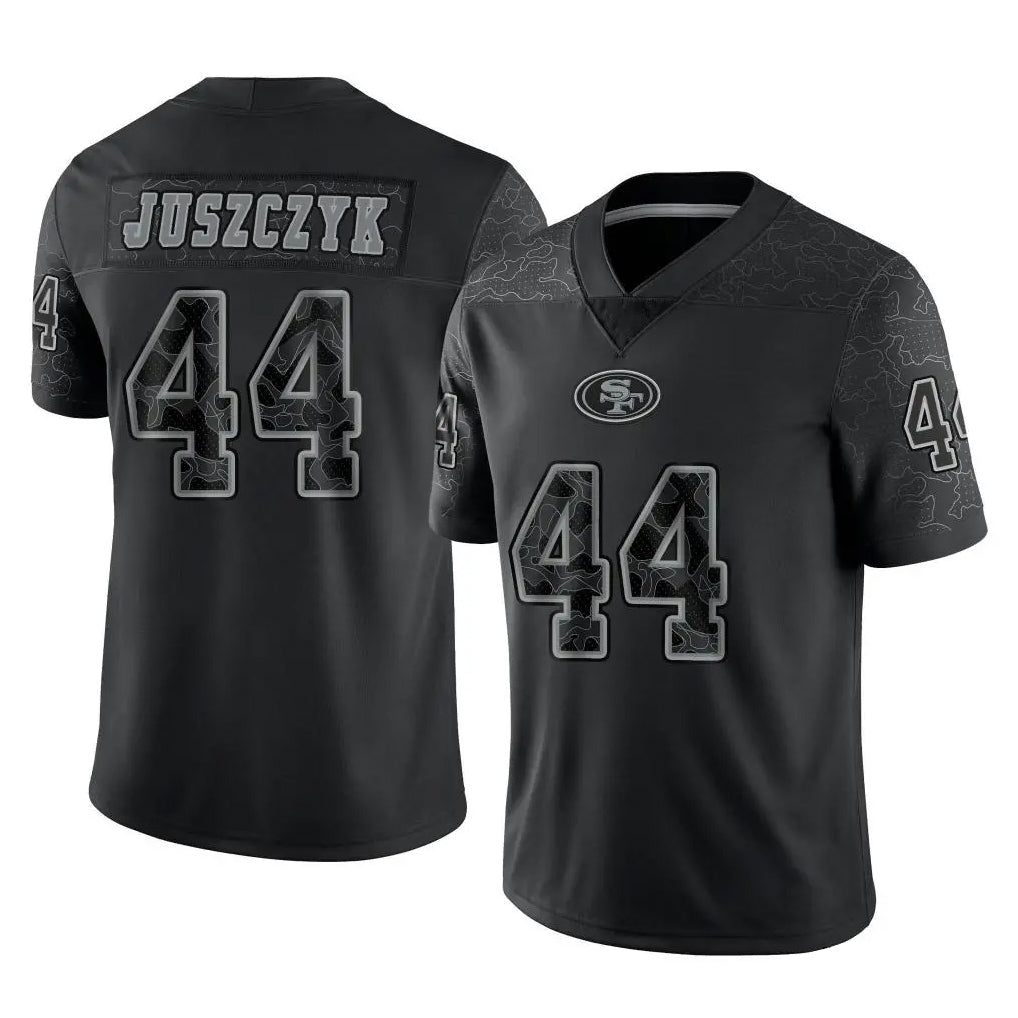 SF.49ers #44 Kyle Juszczyk Player Black Limited Reflective Home Game Ddoa Stitched Jerseys