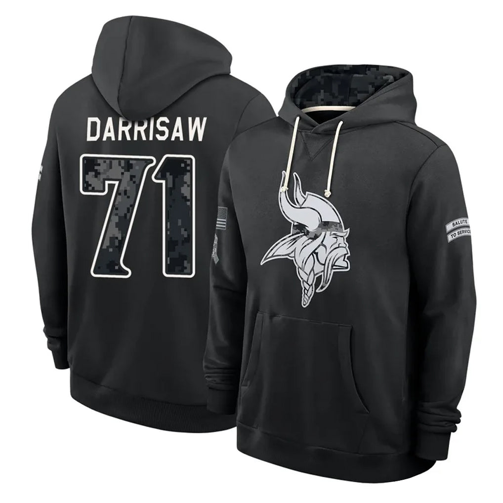 MN.Vikings #71 Christian Darrisaw Player 2026 Black Logo Pullover Hoodies Limited Game Ddoa Stitched Jerseys