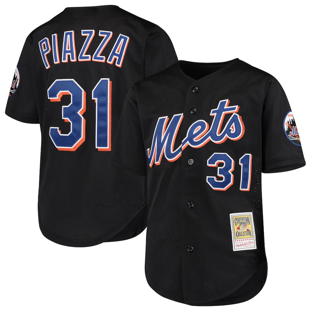 NY.Mets #31 Mike Piazza Player Black Mitchell & Ness Cooperstown Collection Home Limited Ddoa Stitched Jerseys