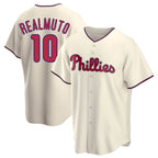 P.Phillies #10 J.T. Realmuto Player Cream Home Game Ddoa Stitched Jerseys