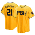P.Pirates #21 Roberto Clemente Player Gold City Connect Home Game Ddoa Stitched Jerseys
