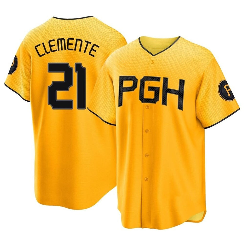 P.Pirates #21 Roberto Clemente Player Gold City Connect Home Game Ddoa Stitched Jerseys