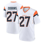 D.Broncos #27 J.K. Dobbins Player White Home Game Ddoa Stitched Jerseys