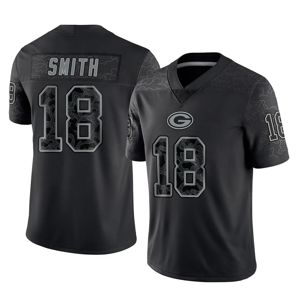 GB.Packers #18 Jonnu Smith Player Black Reflective Limited Home Game Ddoa Stitched Jerseys