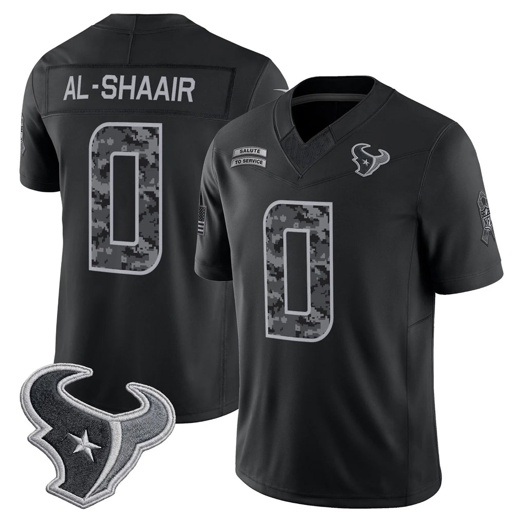 H.Texans #0 Azeez Al-Shaair Player Black Limited 2026 Salute to Service Home Game Ddoa Stitched Jerseys