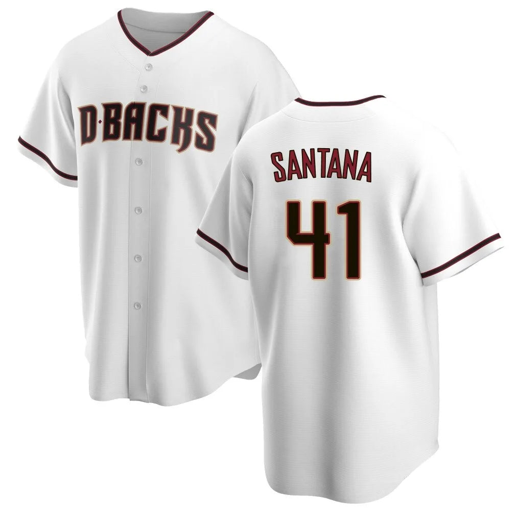 A.Diamondbacks #41 Carlos Santana Player White Home Game Ddoa Stitched Jerseys