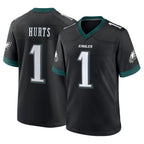 P.Eagles #1 Jalen Hurts Player Black Game Home Ddoa Stitched Jerseys