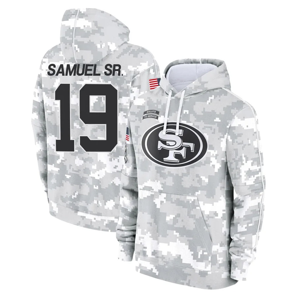 SF.49ers #19 Deebo Samuel Sr. Player Arctic Camo Limited Salute to Service Pullover Hoodies Game Ddoa Stitched Jerseys