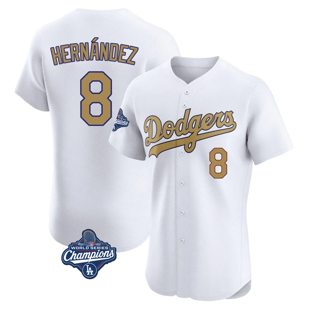LA.Dodgers #8 Enrique Hern¨¢ndez Player Gold World Series Meet Limited Elite Home Ddoa Stitched Jerseys