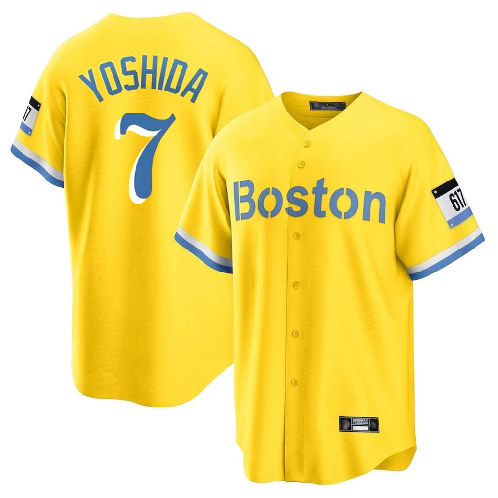 B.Red Sox #7 Masataka Yoshida Player Yellow Home Game Ddoa Stitched Jerseys