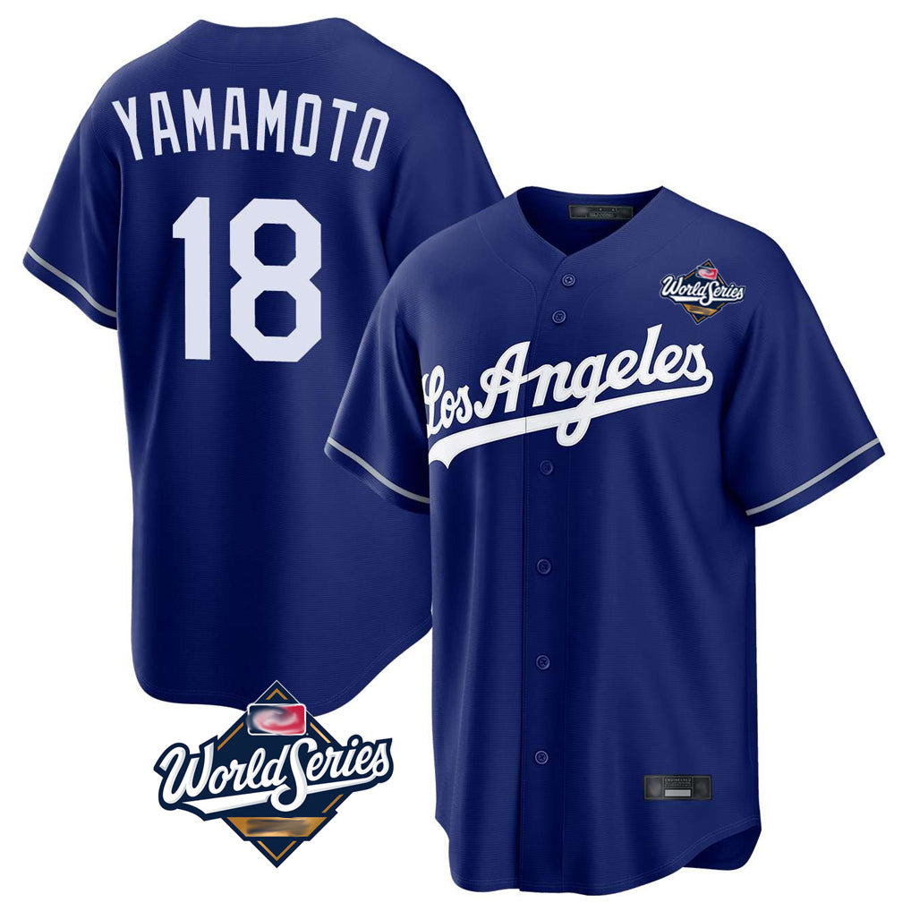 LA.Dodgers #18 Yoshinobu Yamamoto Player Royal World Series Game Ddoa Stitched Jerseys