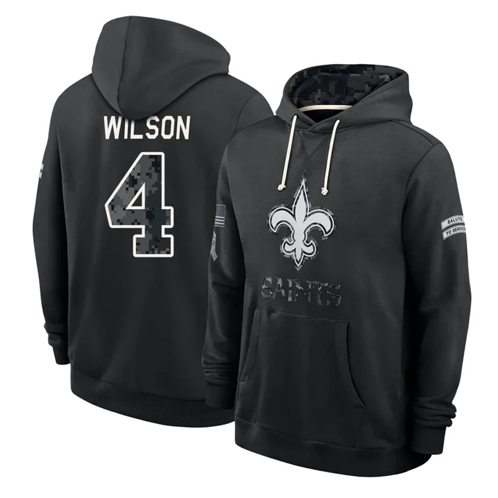 NO.Saints #4 Zach Wilson Player 2026 Black Logo Pullover Hoodies Limited Game Ddoa Stitched Jerseys