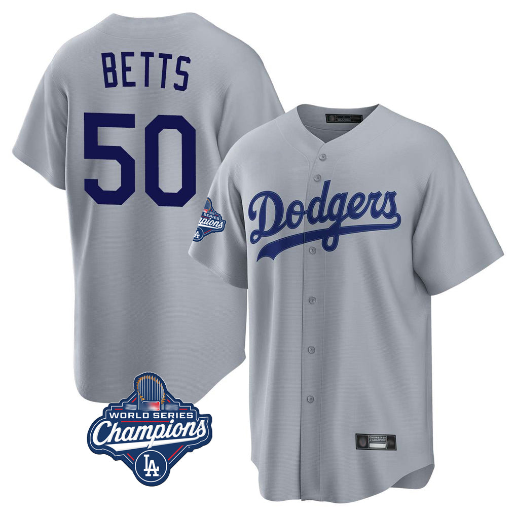 LA.Dodgers #50 Mookie Betts Player Gray World Series Meet Game Ddoa Stitched Jerseys