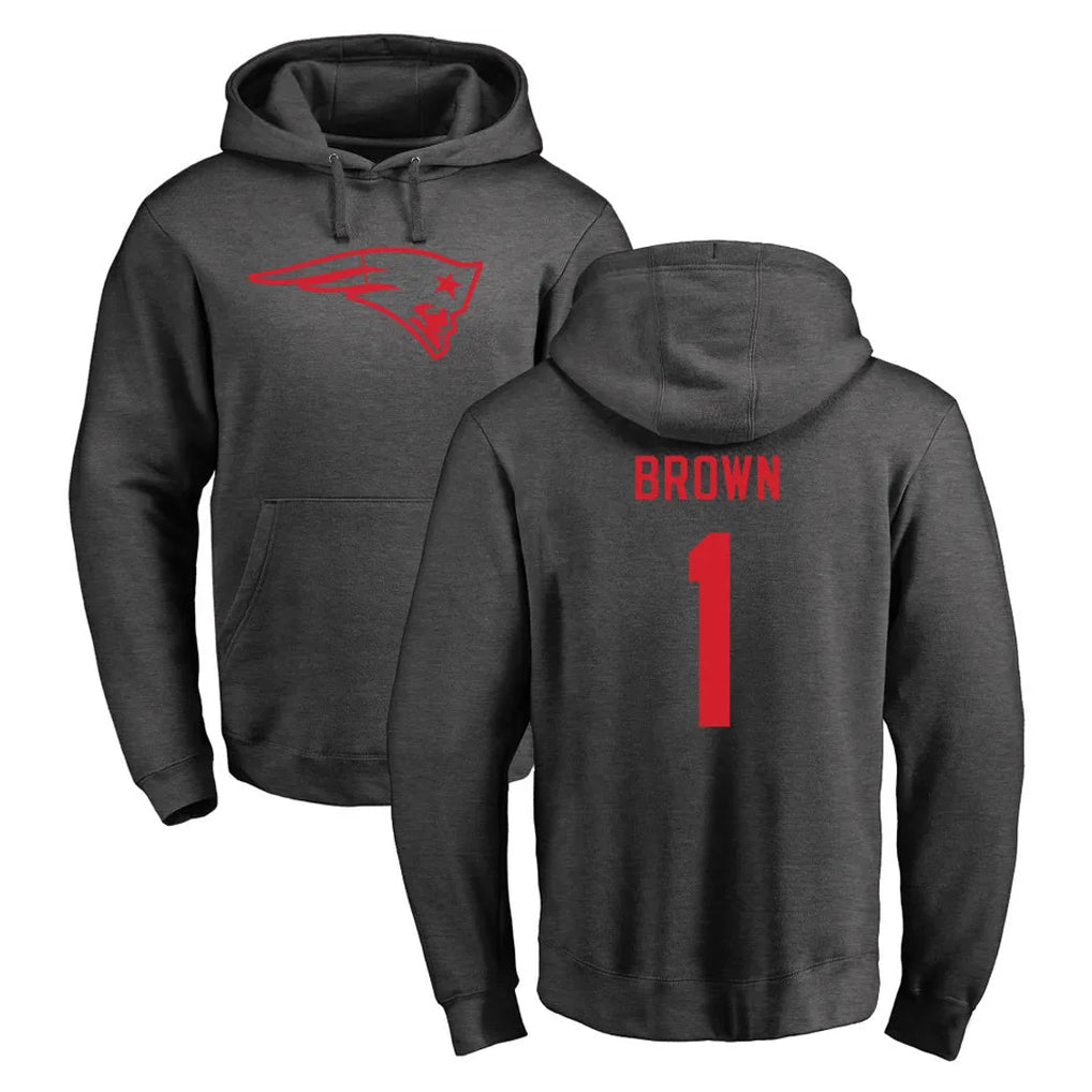 NE.Patriots #1 A.J. Brown Player Gray Pullover Hoodies Home Game Ddoa Stitched Jerseys