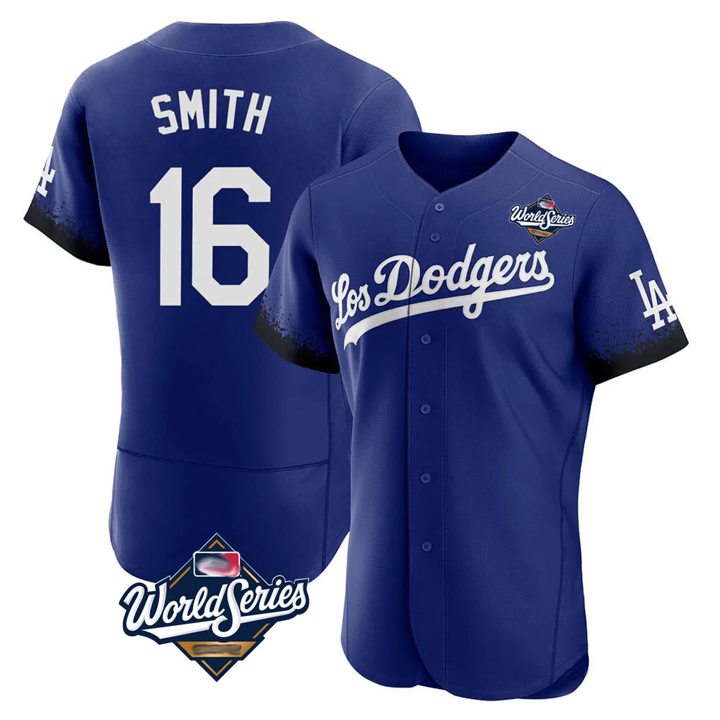 LA.Dodgers #16 Will Smith Player Royal World Series City Connect Elite Home Ddoa Stitched Jerseys