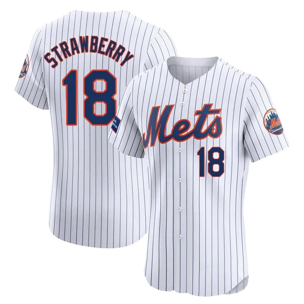 NY.Mets #18 Darryl Strawberry Player White Home Limited Elite Ddoa Stitched Jerseys