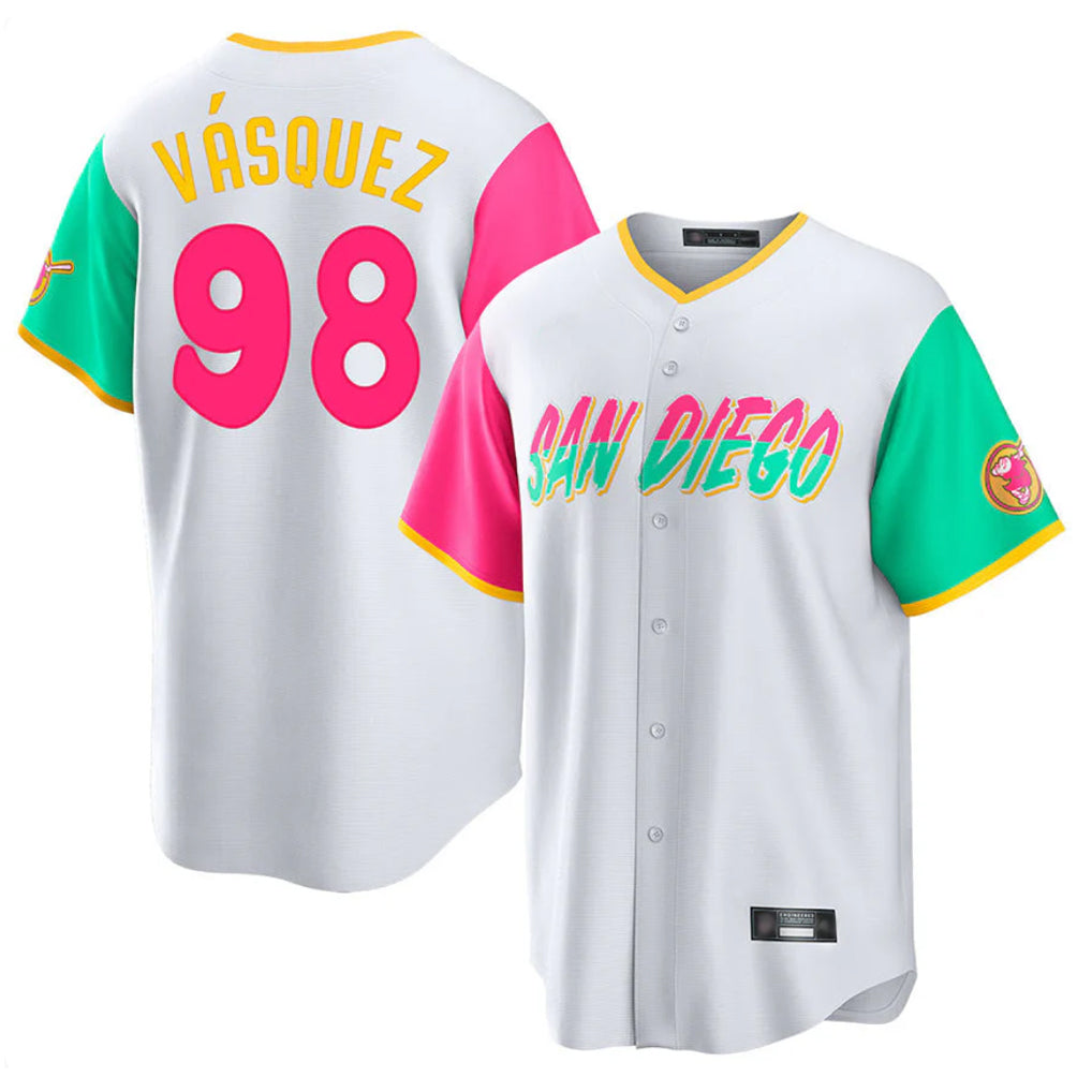 S.Diego Padres #98 Randy Vasquez Player White City Connect Home Game Ddoa Stitched Jerseys
