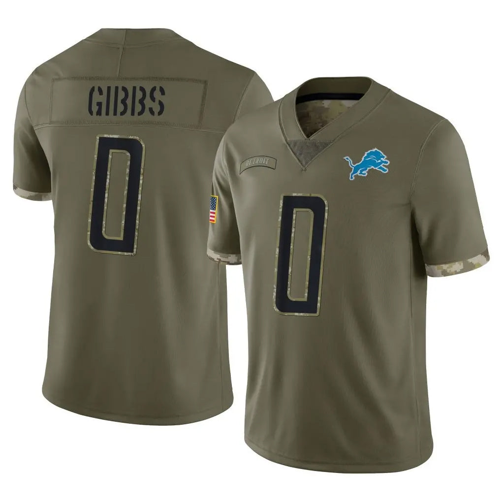 D.Lions #0 Jahmyr Gibbs Player Olive Salute To Service Limited Ddoa Stitched Jerseys