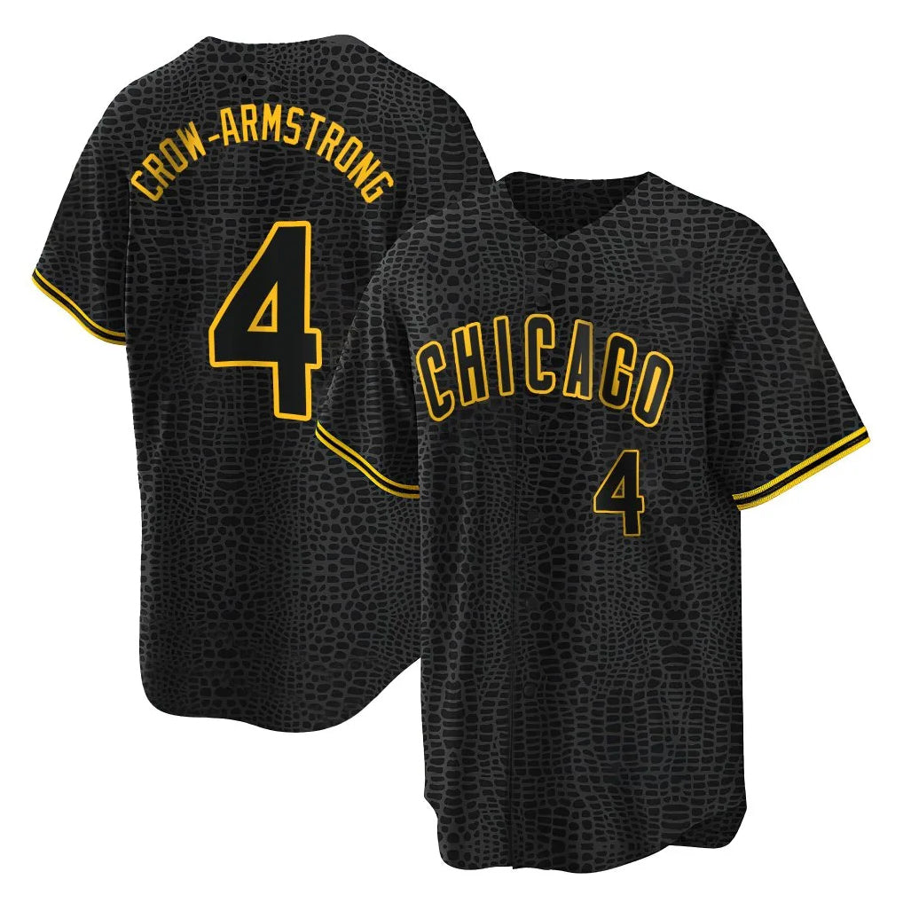 C.Cubs #4 Pete Crow-Armstrong Player Black Snake Skin City Game Ddoa Stitched Jerseys