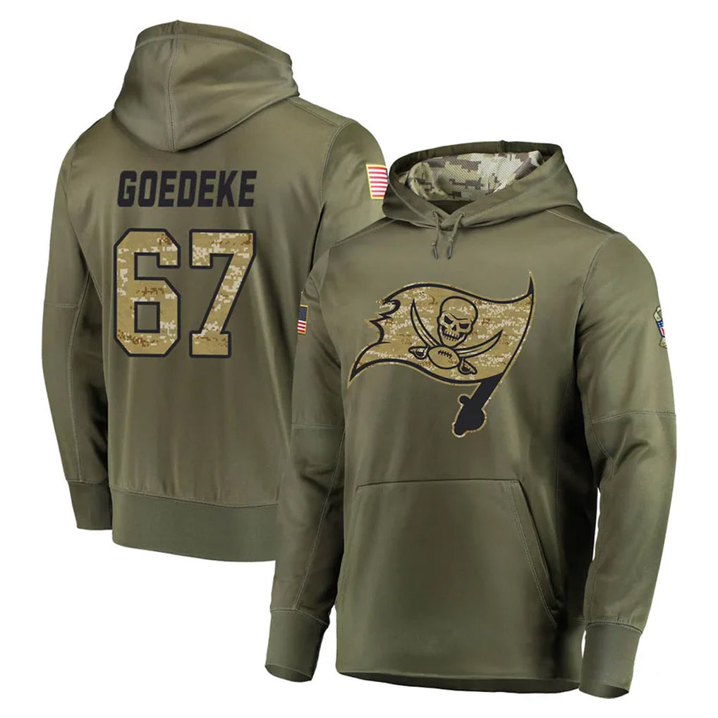 TB.Buccaneers #67 Luke Goedeke Player Olive Salute to Service Pullover Hoodie Home Game Ddoa Stitched Jerseys