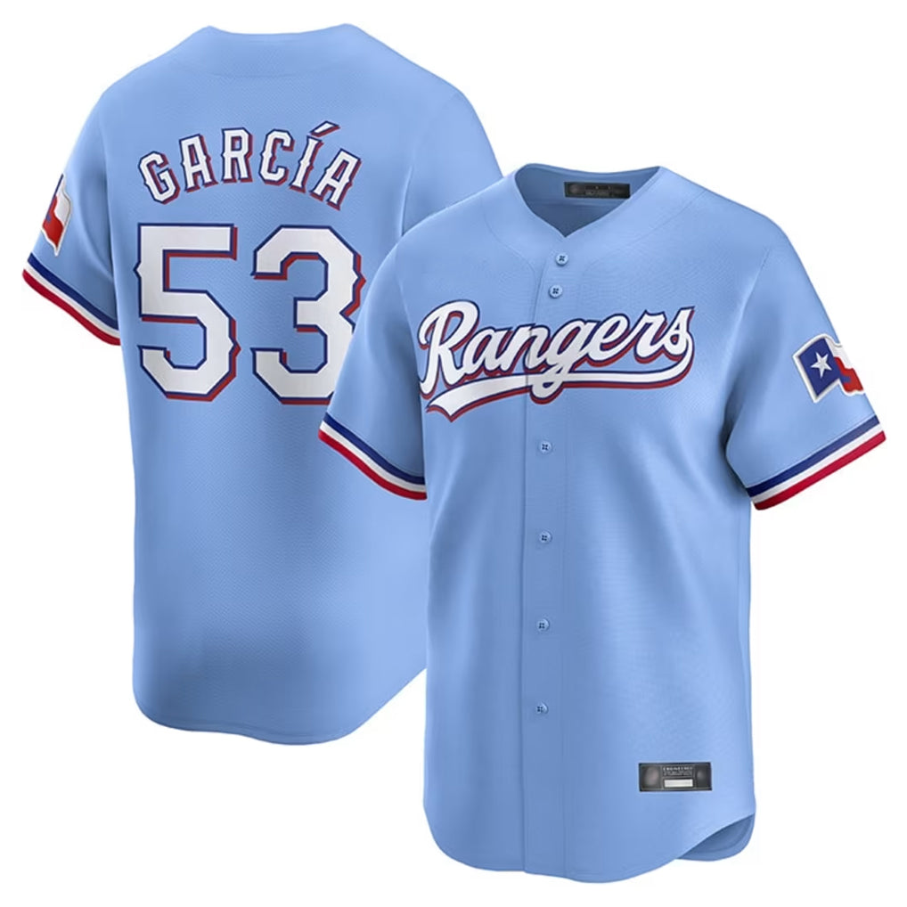 T.Rangers #53 Adolis Garcia Player Light Blue Home Limited Ddoa Stitched Jerseys