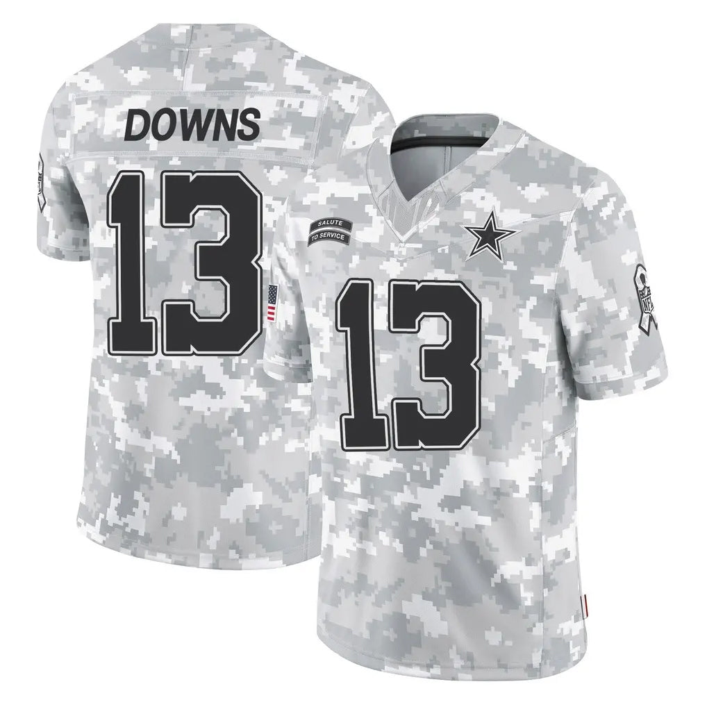 D.Cowboys #13 Caleb Downs Player Arctic Camo Salute to Service Limited Home Game Ddoa Stitched Jerseys