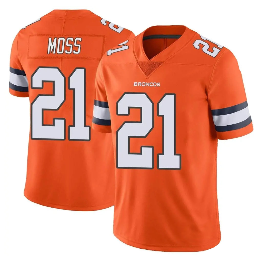 D.Broncos #21 Riley Moss Player Orange Vapor Untouchable Limited Home Game Ddoa Stitched Jerseys