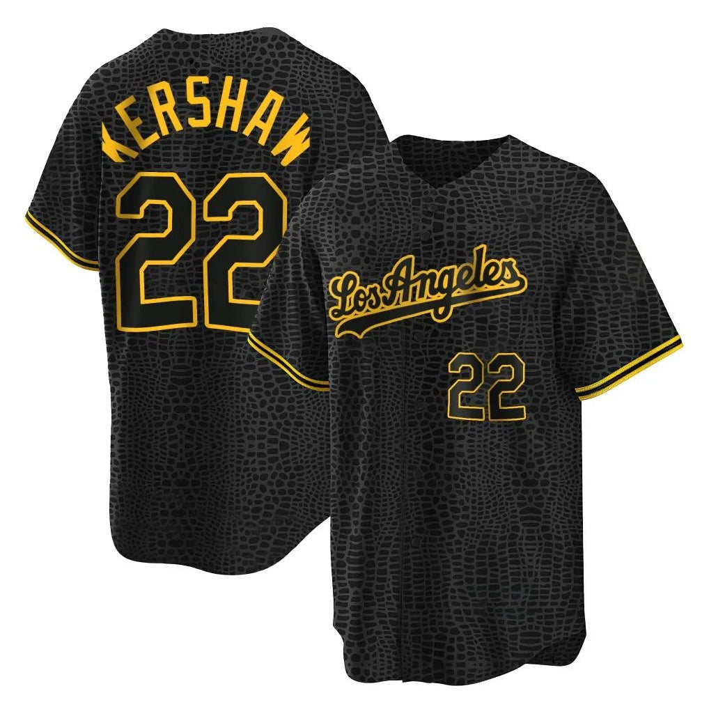 LA.Dodgers #22 Clayton Kershaw Player Black Snake Skin City Game Home Ddoa Stitched Jerseys