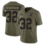 NE.Patriots #32 TreVeyon Henderson Player Olive Salute To Service Limited Ddoa Stitched Jerseys