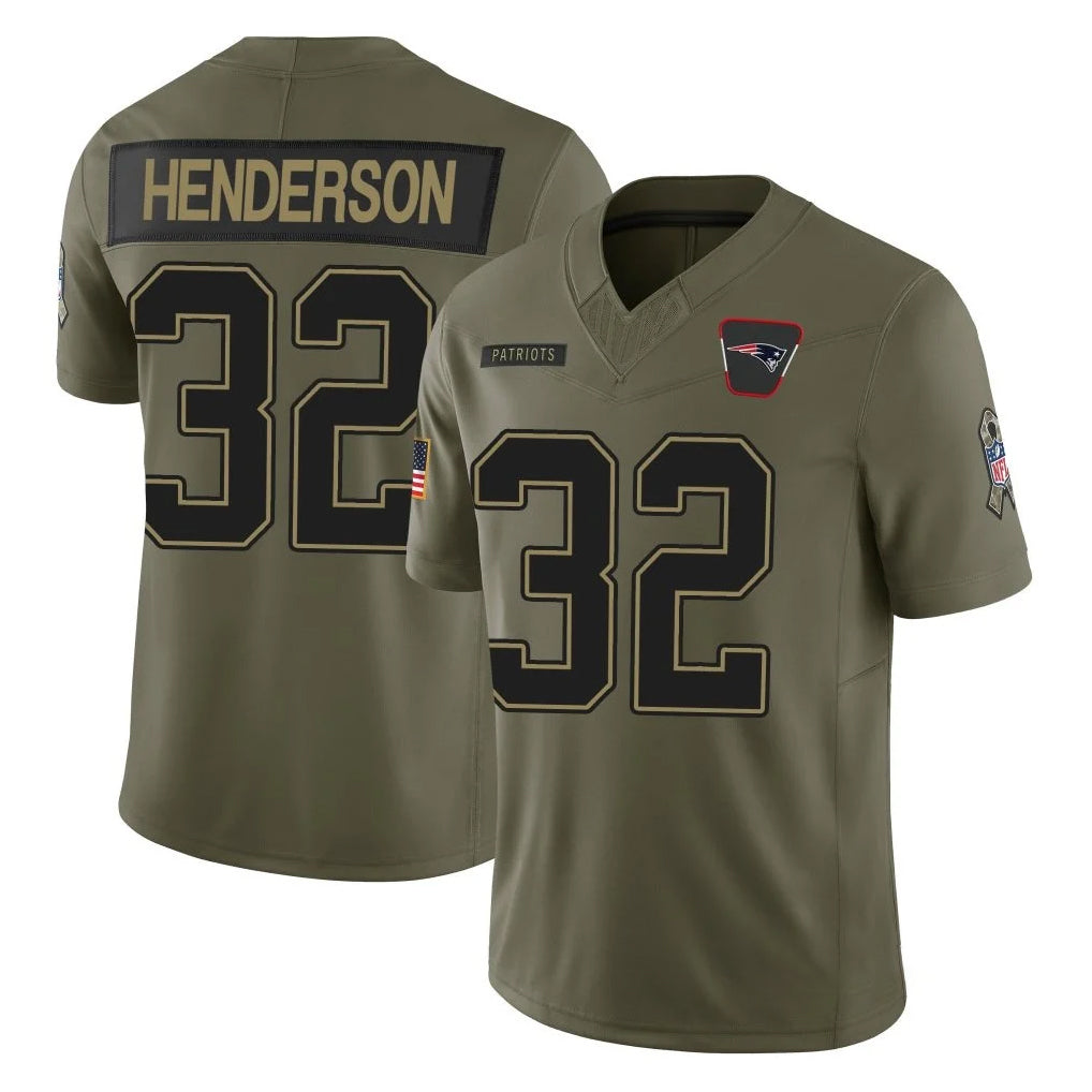 NE.Patriots #32 TreVeyon Henderson Player Olive Salute To Service Limited Ddoa Stitched Jerseys