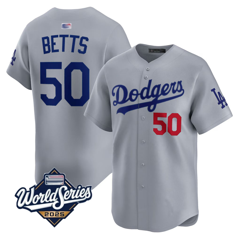 LA.Dodgers #50 Mookie Betts Player Gray 2025 World Series Home Game Ddoa Stitched Jerseys