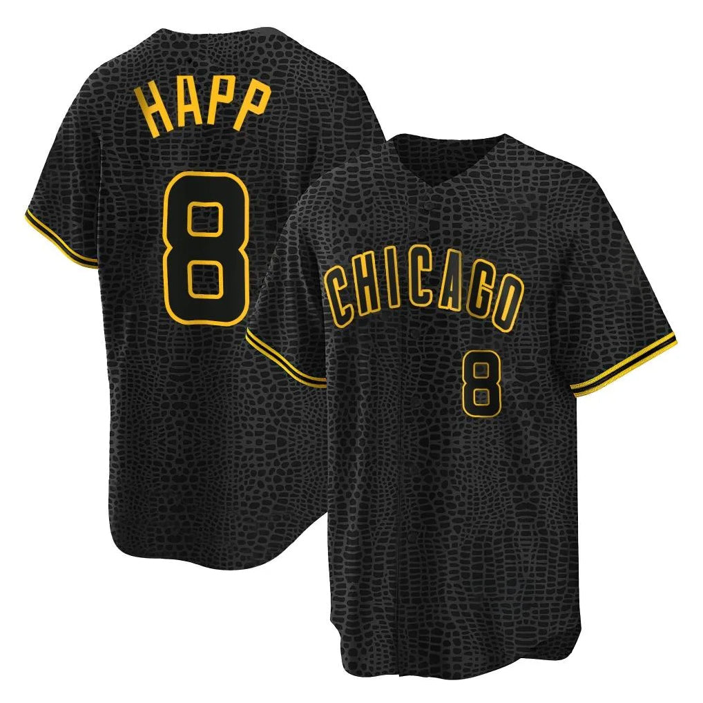 C.Cubs #8 Ian Happ Player Black Snake Skin City Game Ddoa Stitched Jerseys