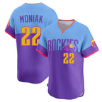 C.Rockies #22 Mickey Moniak Player Purple-Light Blue City Connect Limited Home T-shirt Ddoa Stitched Jerseys