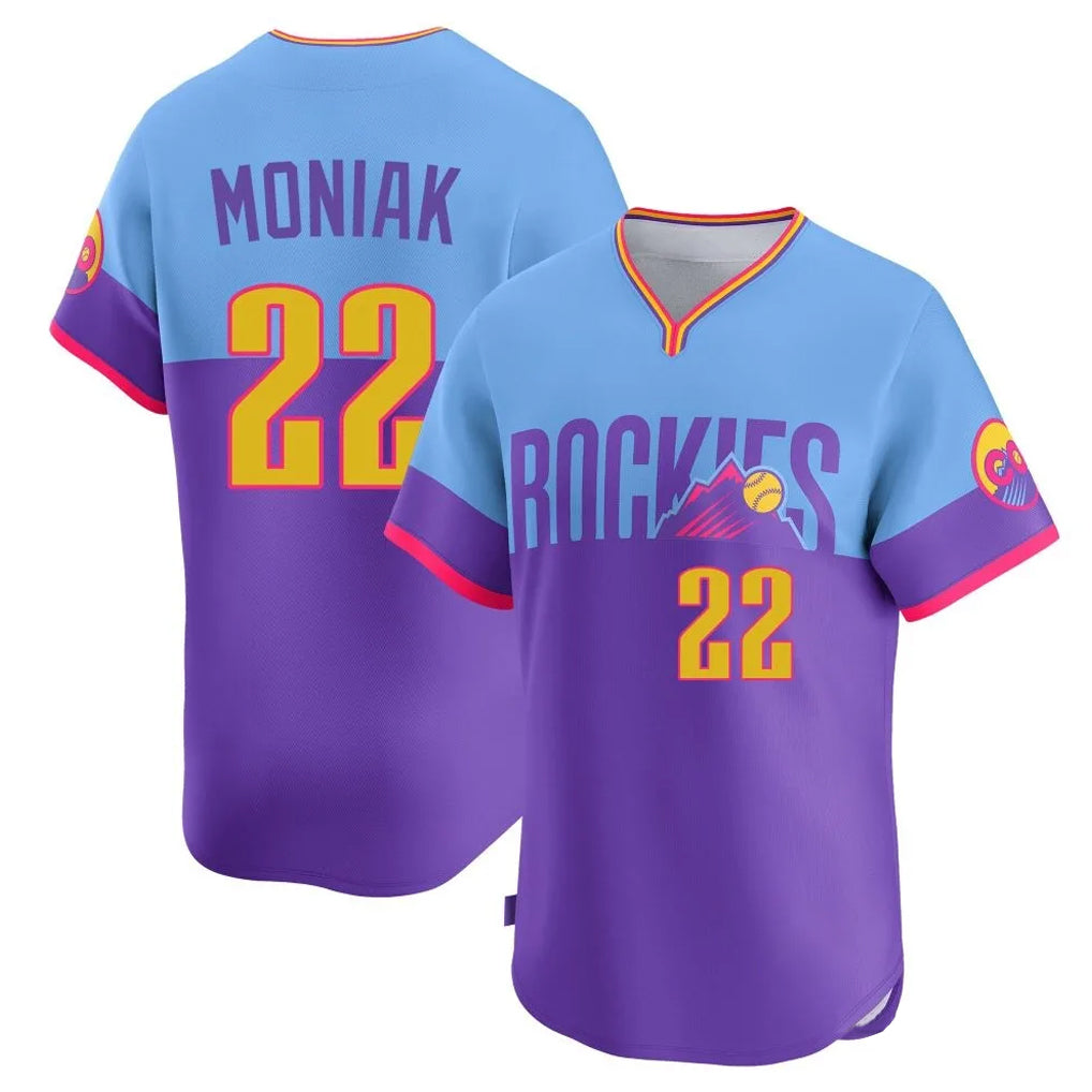 C.Rockies #22 Mickey Moniak Player Purple-Light Blue City Connect Limited Home T-shirt Ddoa Stitched Jerseys