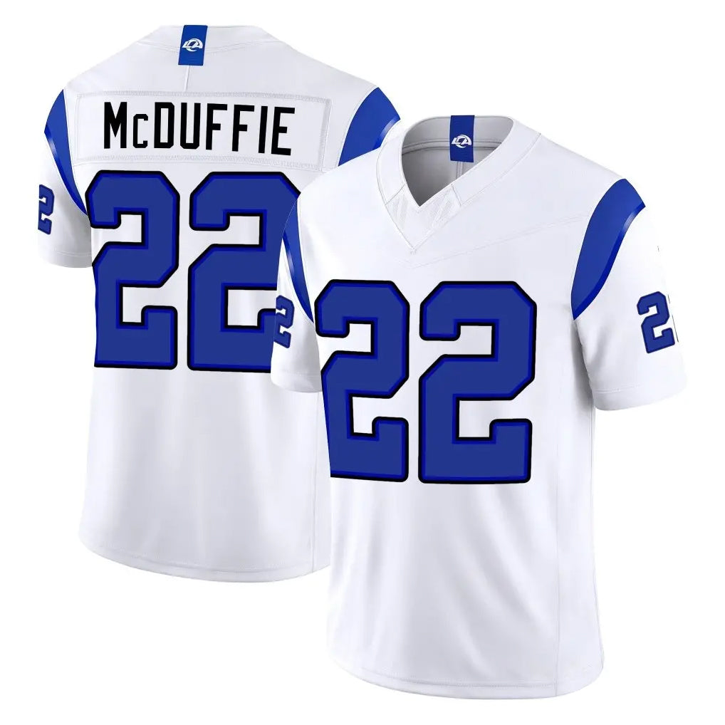 LA.Rams #22 Trent McDuffie Player White Limited Fearsome Vapor F.U.S.E. Home Game Ddoa Stitched Jerseys