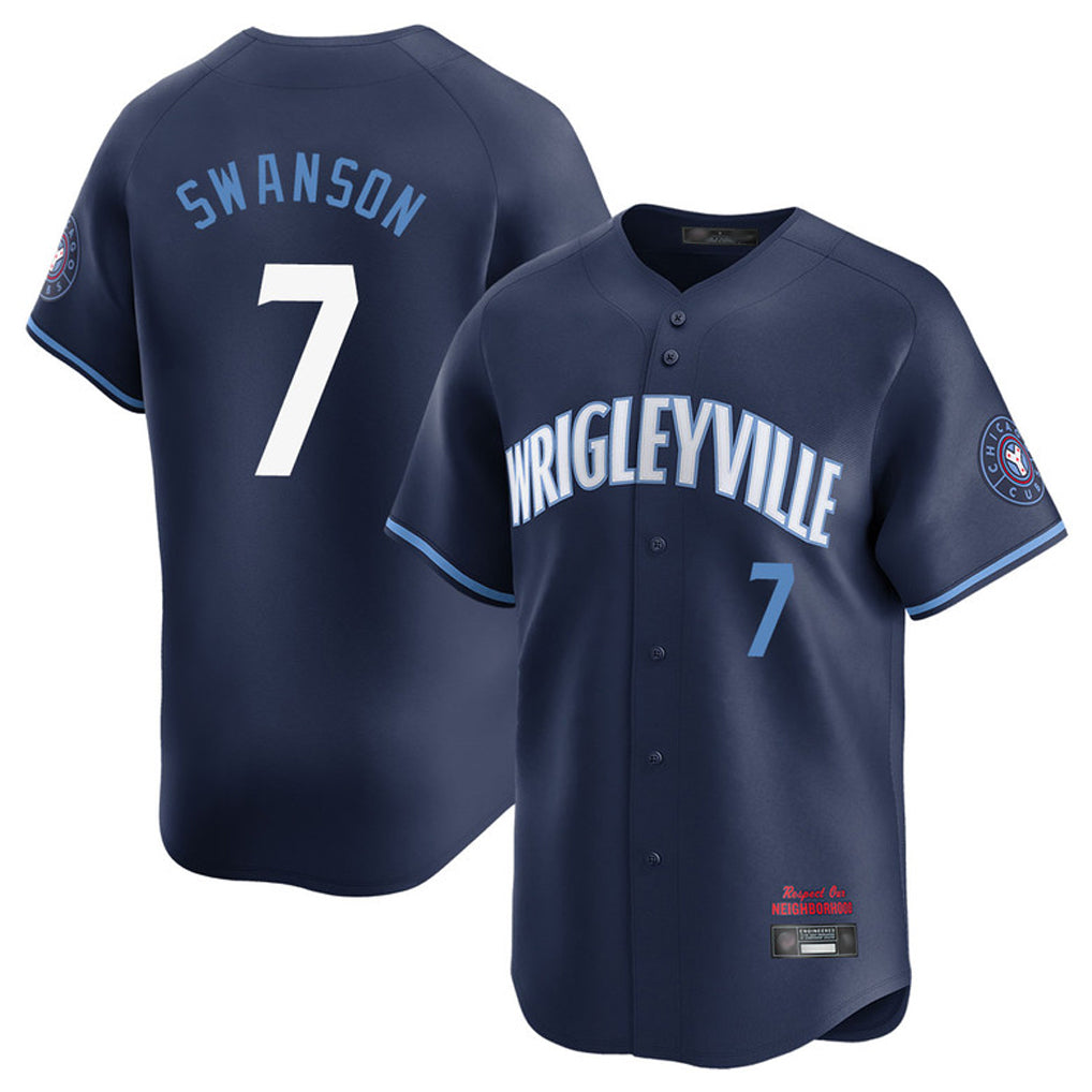 C.Cubs #7 Dansby Swanson Player Navy City Connect Limited Home Ddoa Stitched Jerseys