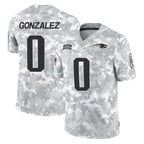 NE.Patriots #0 Christian Gonzalez Player Arctic Camo Salute To Service Limited Game Ddoa Stitched Jerseys